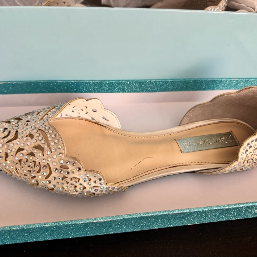 Betsey Johnson Ivory Crystal-Embellished Lucy Flats - Picture 4 of 7